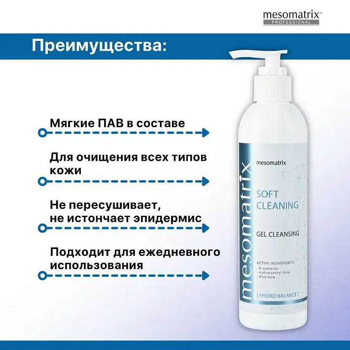 Mesomatrix SOFT CLEANING, мягкий очищающий гель с D-пантенолом, для умывания, очищения и демакияжа 250 мл