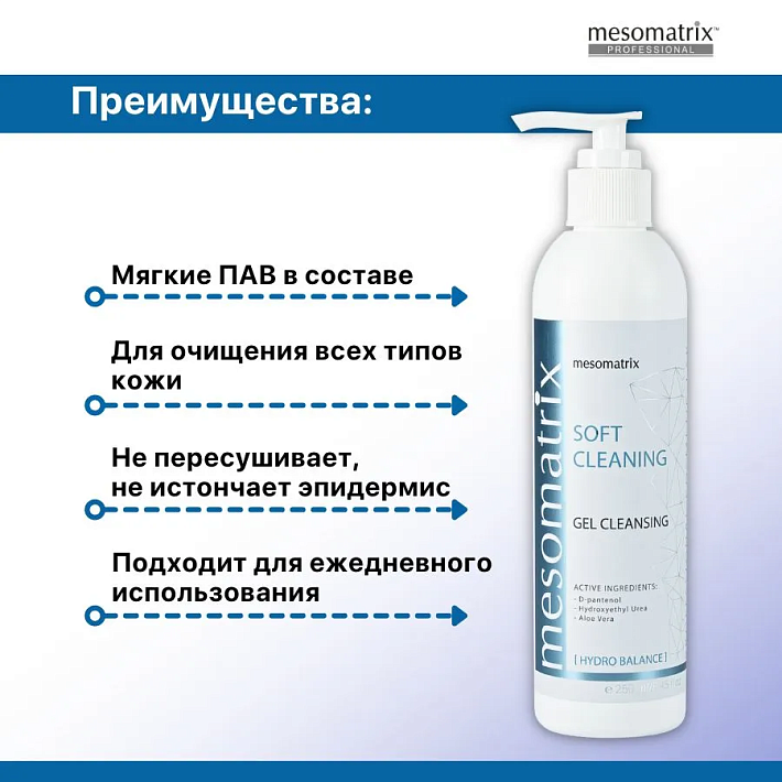 Mesomatrix SOFT CLEANING, мягкий очищающий гель с D-пантенолом, для умывания, очищения и демакияжа 250 мл