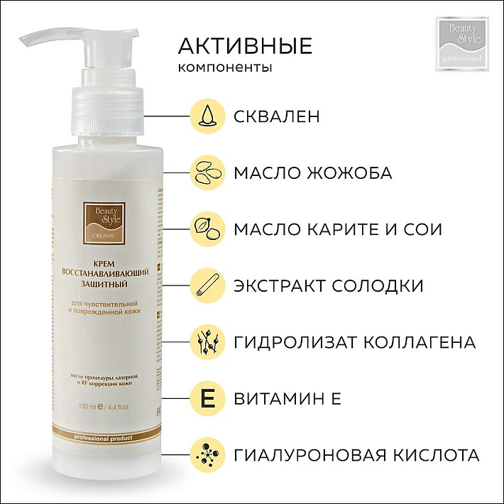 Крем восстанавливающий после процедуры лазерной и RF коррекции кожи Beauty Style, 130 мл.